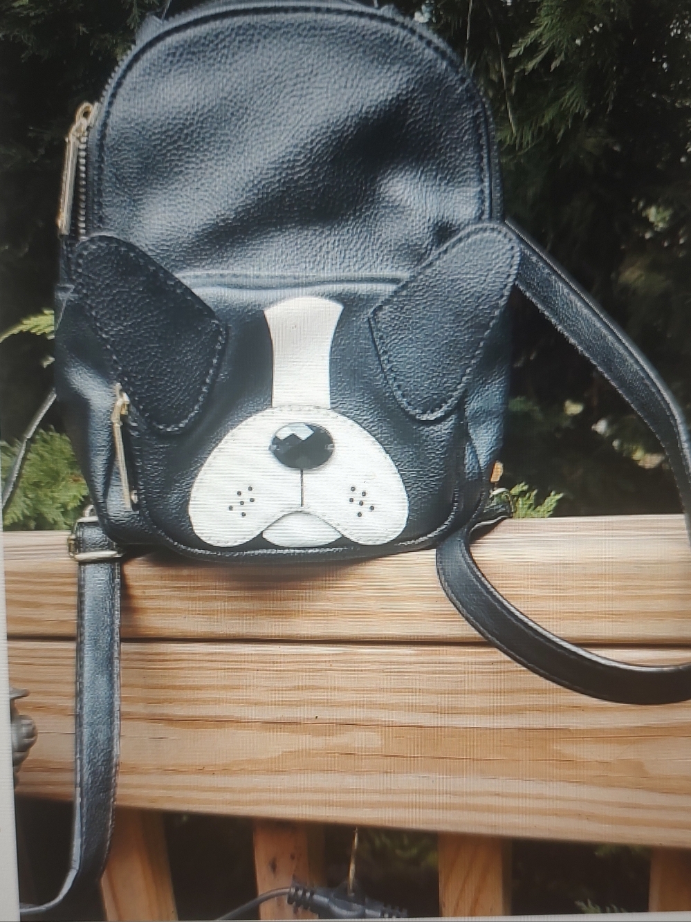BETSEY JOHNSON Small Boston Terrier Mini Black Backpack Bag